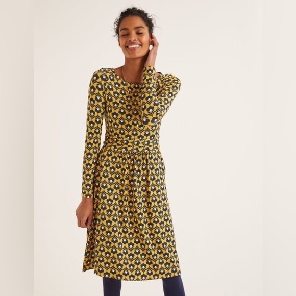 Boden Abigail Jersey Dress in Saffron Navy Yellow Floral size 4 - Picture 7 of 16